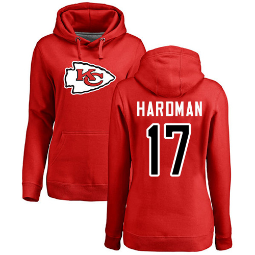 Women Football Kansas City Chiefs #17 Hardman Mecole Red Name and Number Logo Pullover Hoodie->kansas city chiefs->NFL Jersey